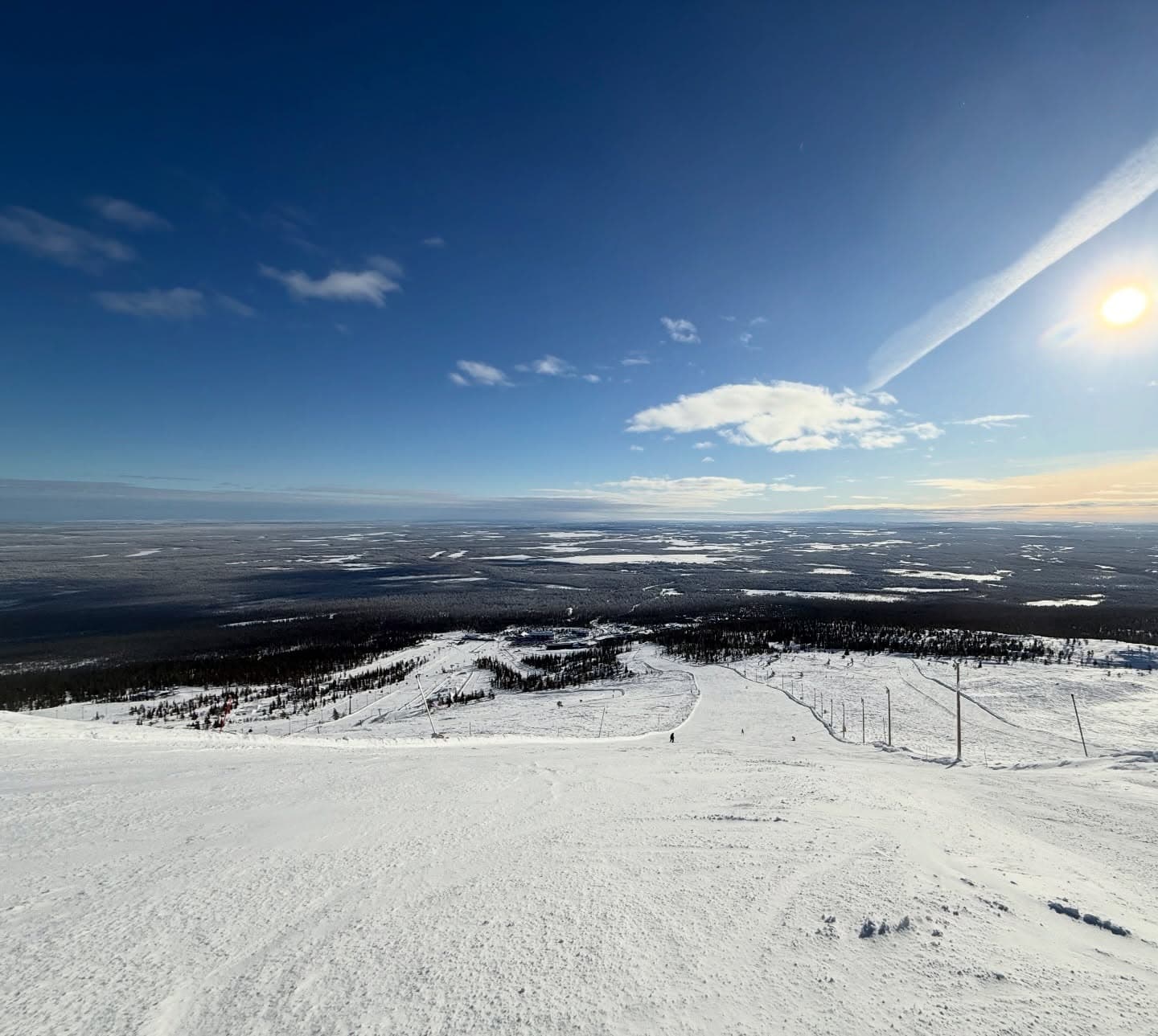 Panoramic view from the top of Ylläs fell ski slopes in Finnish Lapland